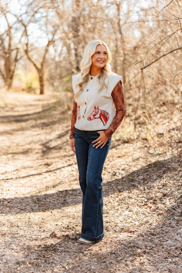 Grace + Emma Horses on Ivory Sweater Vest