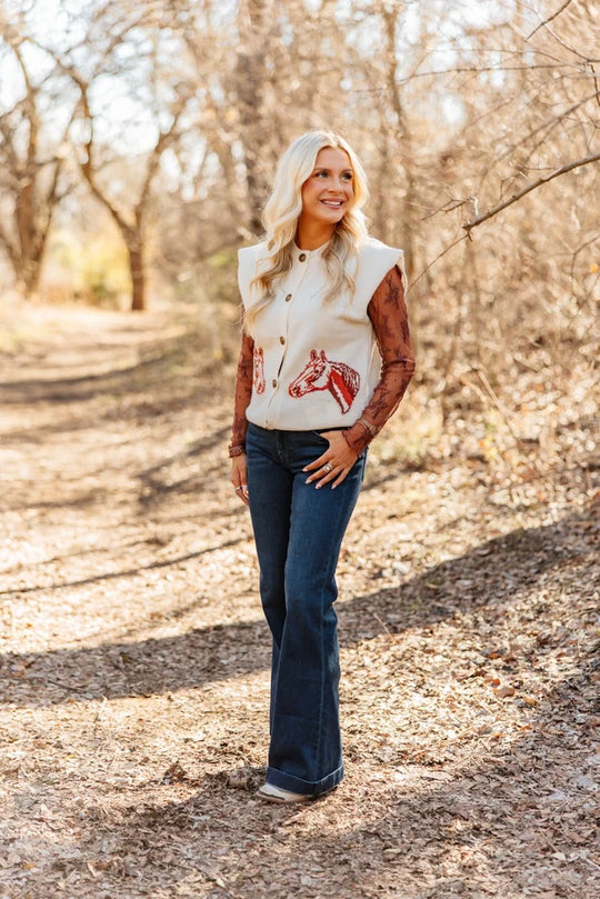 Grace + Emma Horses on Ivory Sweater Vest