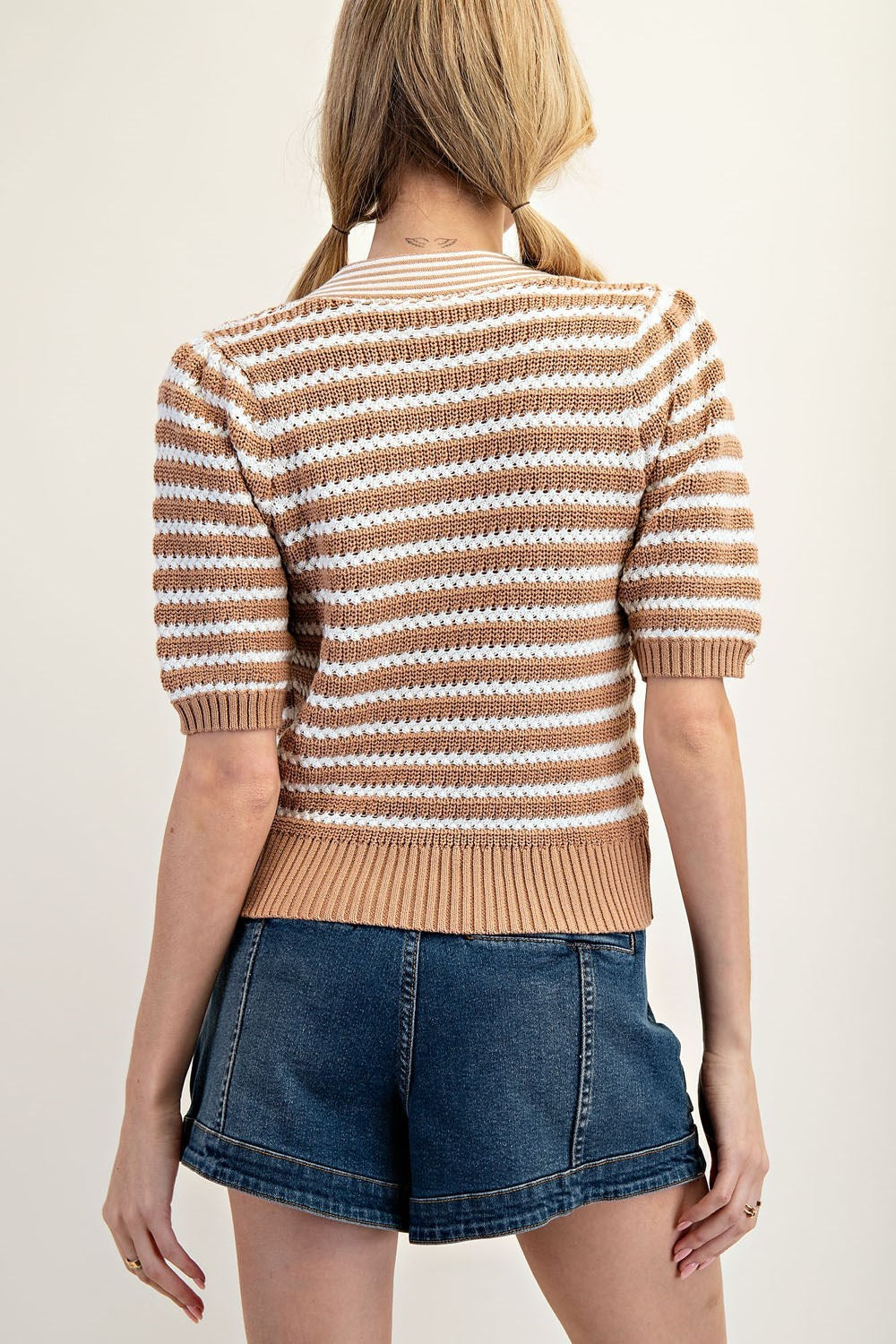 Ladies EESOME Striped V-Neck Knit Cardigan - SJH12156