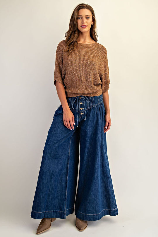 Ladies EESOME Cropped Half Dolman Sleeve Knit Sweater - SK14064