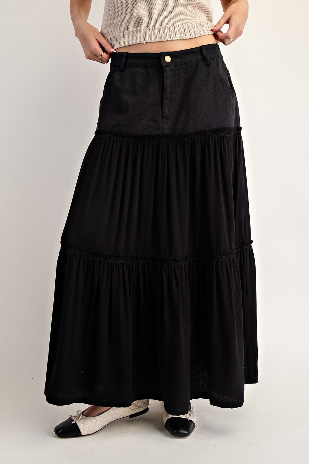 Ladies EESOME Utility Waist Contrast Tiered Maxi Skirt - SKS14041
