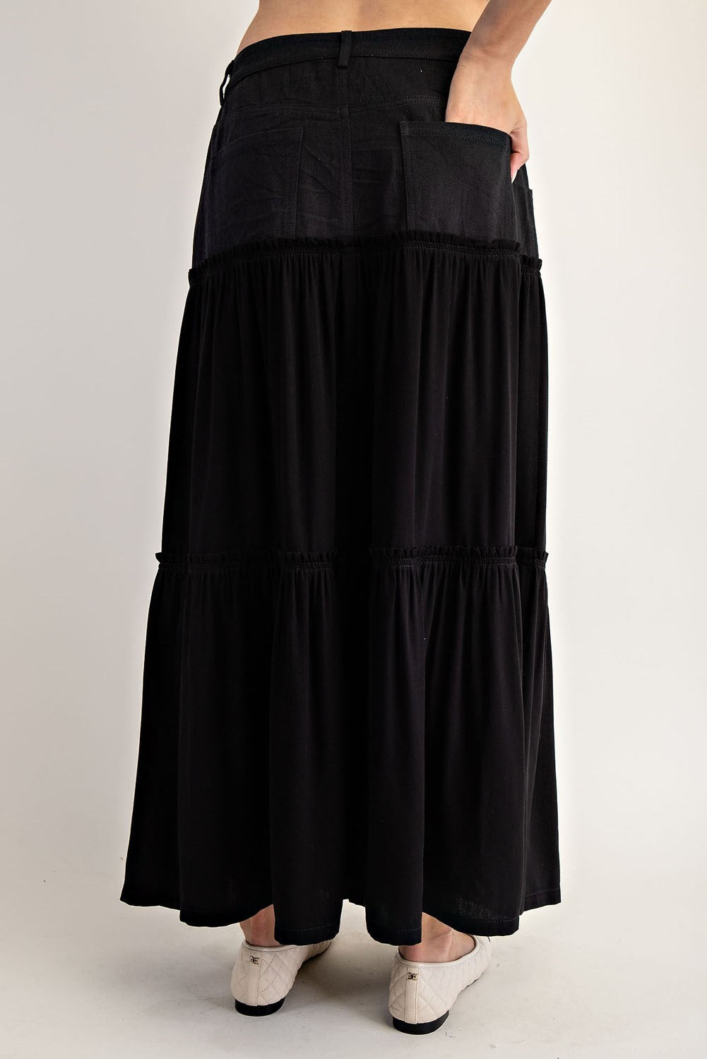Ladies EESOME Utility Waist Contrast Tiered Maxi Skirt - SKS14041