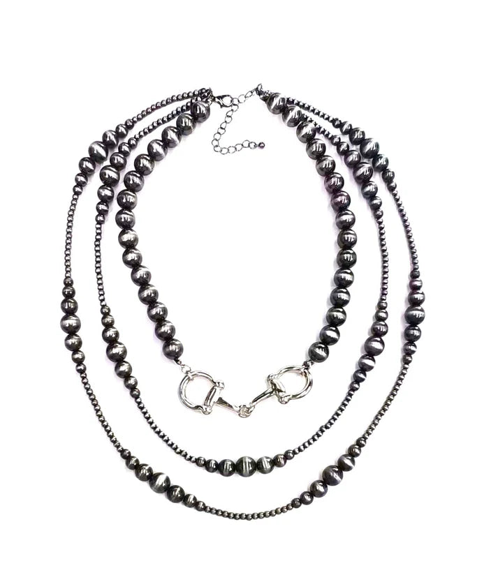 Western 3 Layered Navajo Pearl Snaffle Bit Necklace - SN0870SB