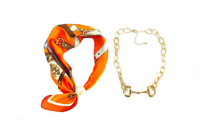 Western Snaffle Bit & Scarf Necklace Set - SN0872AGMUL