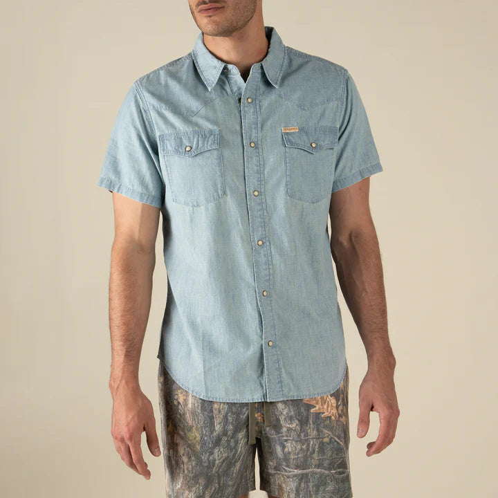 Sendero Provision Co The Wyatt Pearl Snap Short Sleeve Chambray Shirt