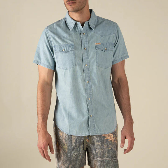Sendero Provision Co The Wyatt Pearl Snap Short Sleeve Chambray Shirt