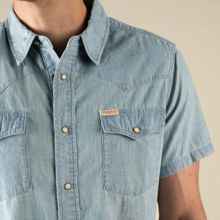 Sendero Provision Co The Wyatt Pearl Snap Short Sleeve Chambray Shirt