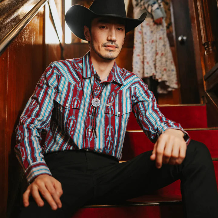 Men's Sendero Provisions Co. Wyatt Pearl Snap Long Sleeve Serape Chevron Strip Tacoma Shirt