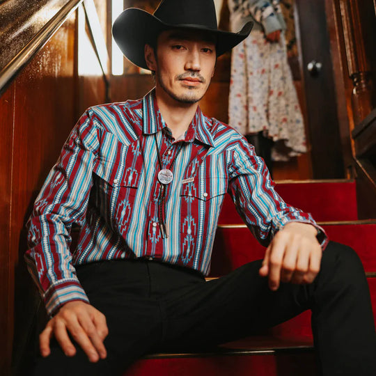 Men's Sendero Provisions Co. Wyatt Pearl Snap Long Sleeve Serape Chevron Strip Tacoma Shirt