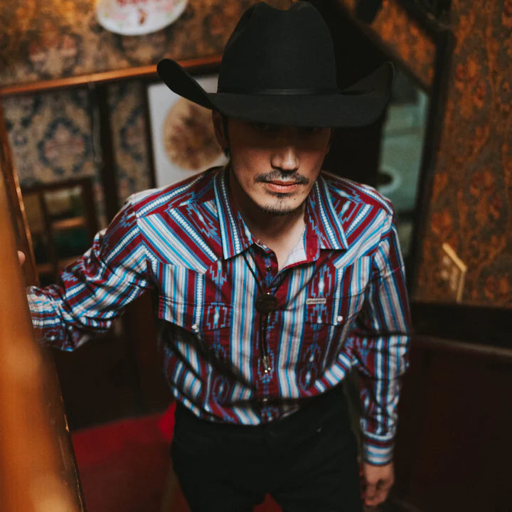 Men's Sendero Provisions Co. Wyatt Pearl Snap Long Sleeve Serape Chevron Strip Tacoma Shirt