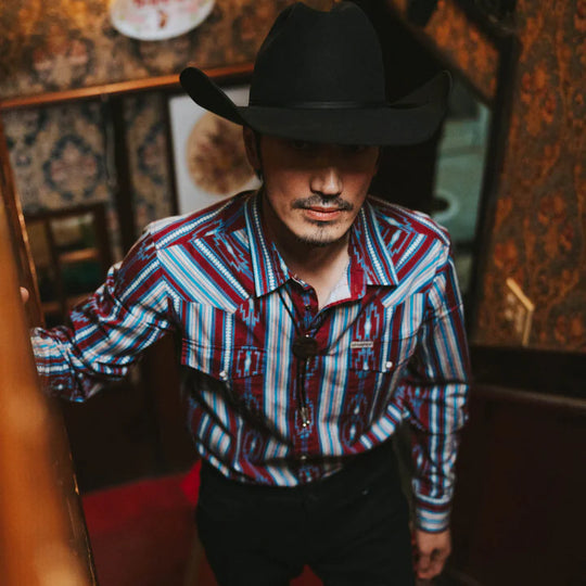 Men's Sendero Provisions Co. Wyatt Pearl Snap Long Sleeve Serape Chevron Strip Tacoma Shirt