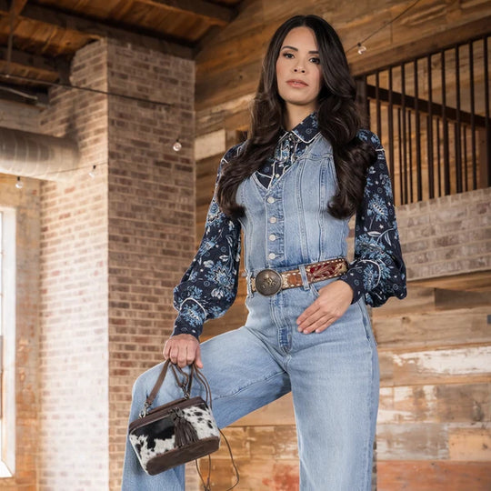 Ladies STS Ranchwear Cowhide Petite Train Case - STS35945