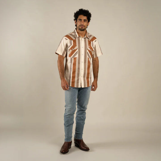 Sendero Provision Co The Wyatt Pearl Snap Short Sleeve Stagecoach Stripe Shirt