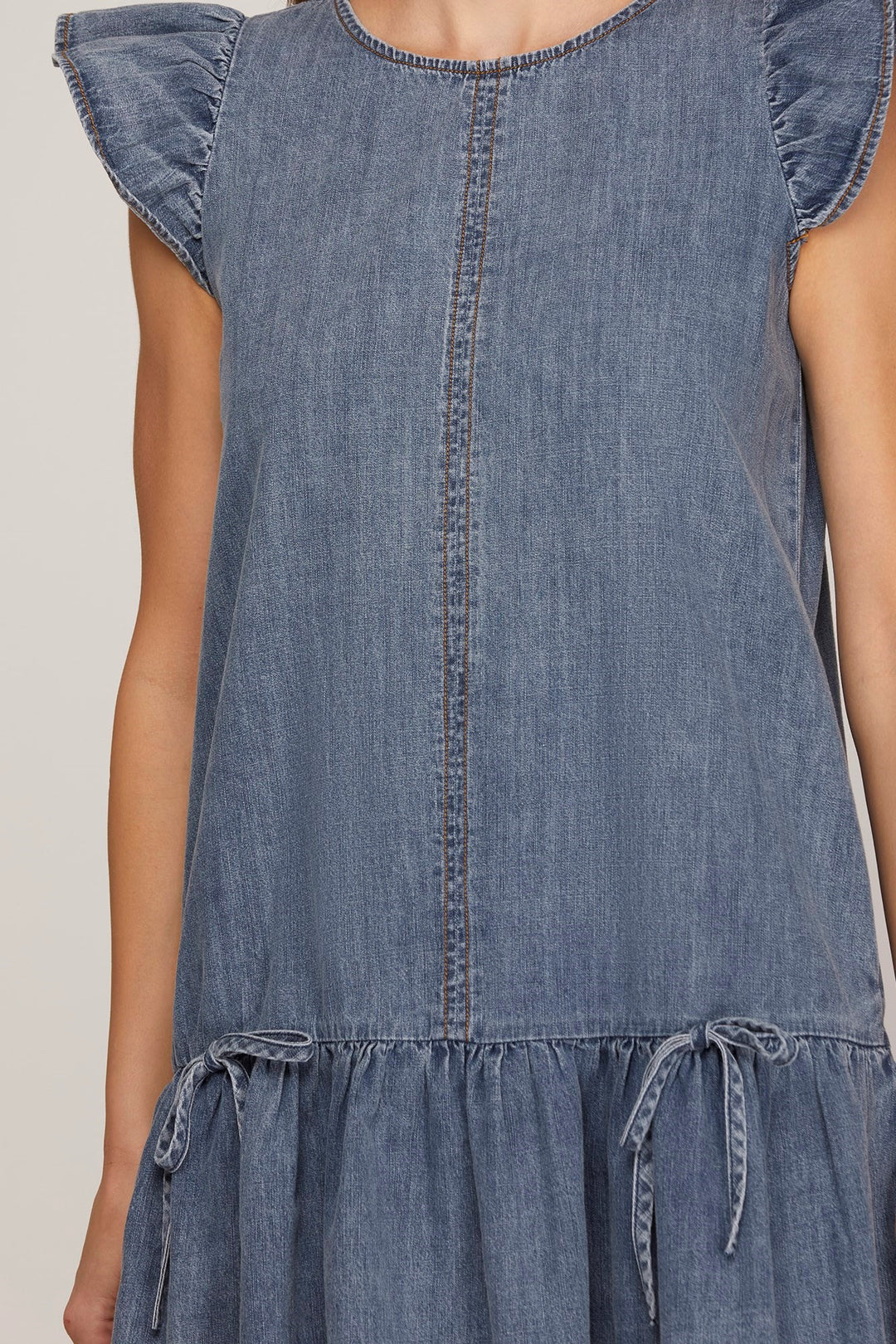 Ladies She + Sky Ruffled Sleeve Washed Denim Mini Dress - SY8265
