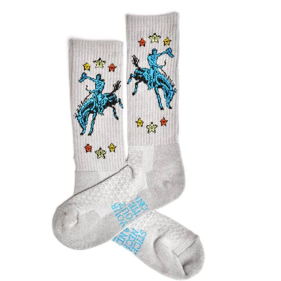 Lucky Chuck Fringe Long Live Grey Western Cowboy Performance Socks - 12114