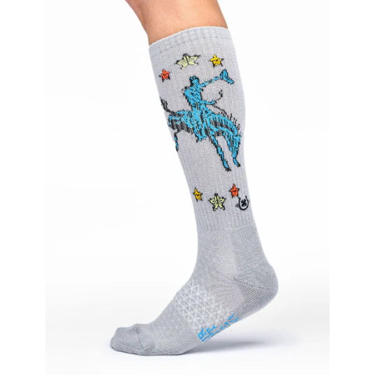 Lucky Chuck Fringe Long Live Grey Western Cowboy Performance Socks - 12114