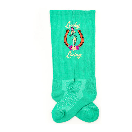 Lucky Chuck Lucky Living Island Cowgirl Turquiose Performance Socks - 12143