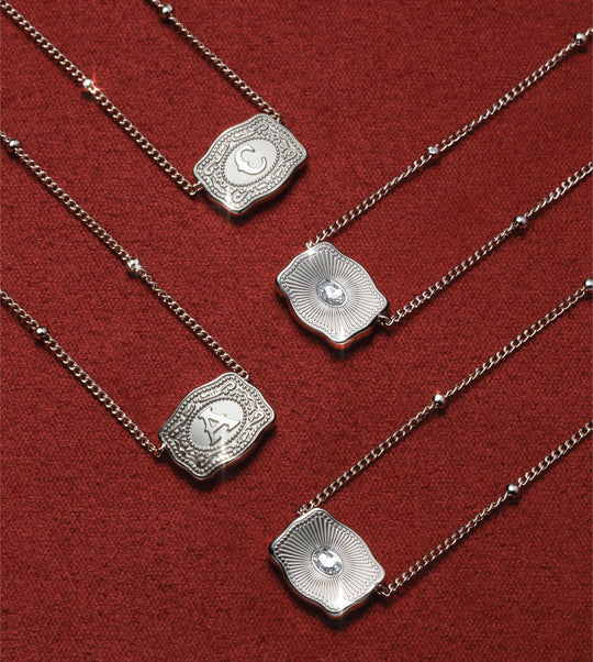 SpurWest Ultra Mini Silver Belt Buckle Initial Necklace
