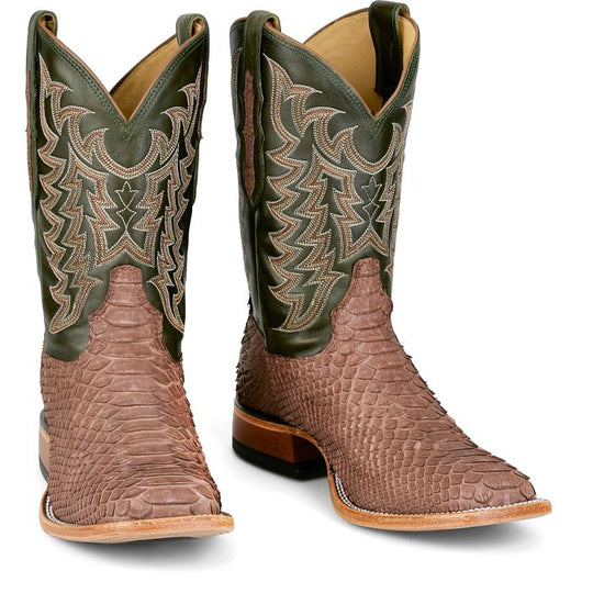 Men's Tony Lama Mario Brown Python with 11" Green Tops - HE6314