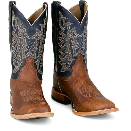 Men's Tony Lama Alfredo Brown American Bison with 11" Blue Cowhide Tops - HE6401
