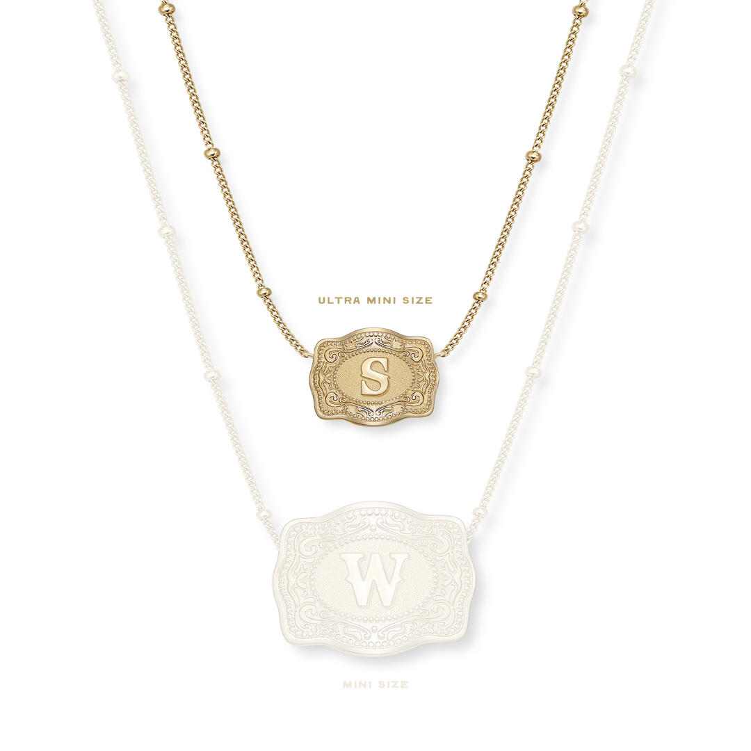 SpurWest Ultra Mini Gold Belt Buckle Necklace (Initial)
