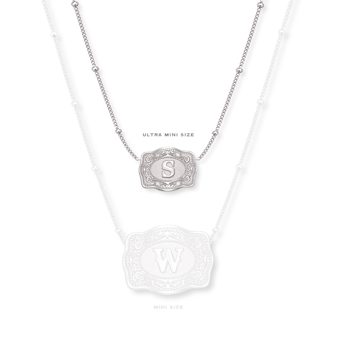 SpurWest Ultra Mini Silver Belt Buckle Initial Necklace