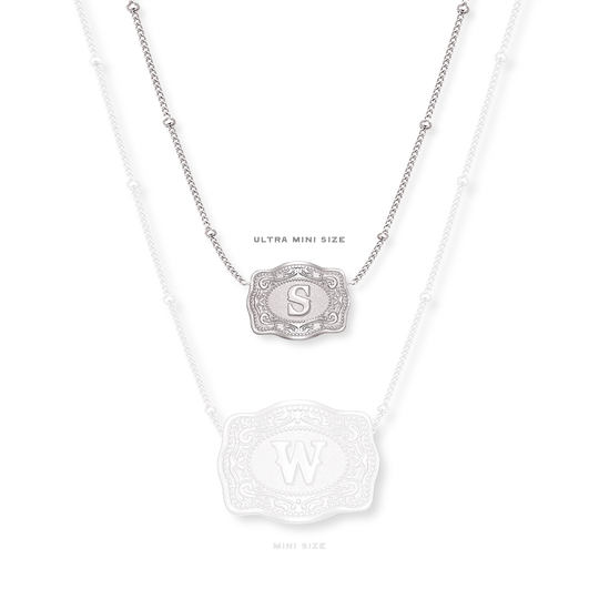 SpurWest Ultra Mini Silver Belt Buckle Initial Necklace