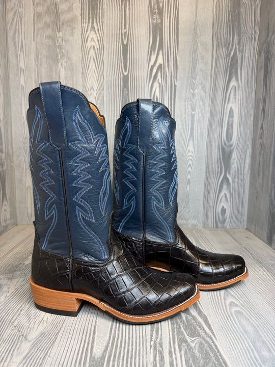 Men's Rios of Mercedes Black Salt Water Crocodile with 13" Navy Calf Tops - Style 138