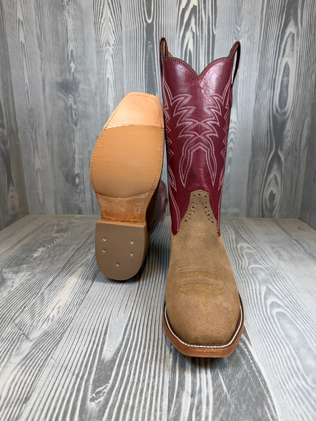 Men's Rios of Mercedes Pecan Excel Rough Out with 13" Burgundy Calf Skin Tops - Style # 136