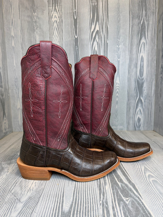 Men's Rios of Mercedes Chocolate Salt Water Crocodile with 13" Oxblood Outlaw Tops - Style 139