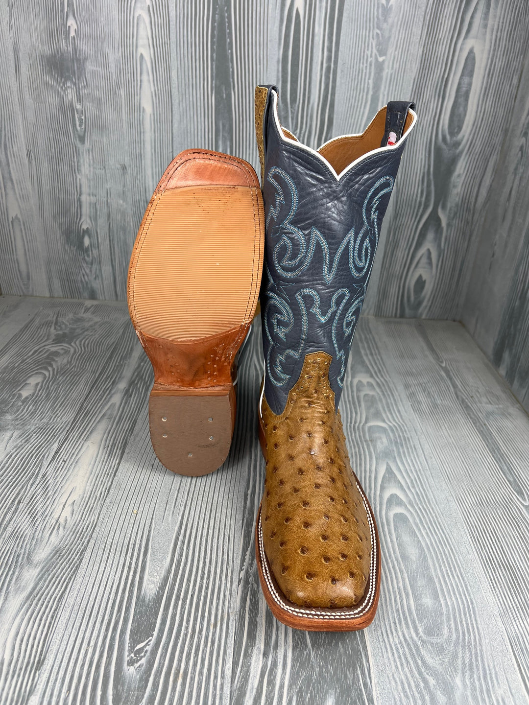 Men's Rios of Mercedes Antique Saddle MD FQ Ostrich with 13" Slate Calf Tops