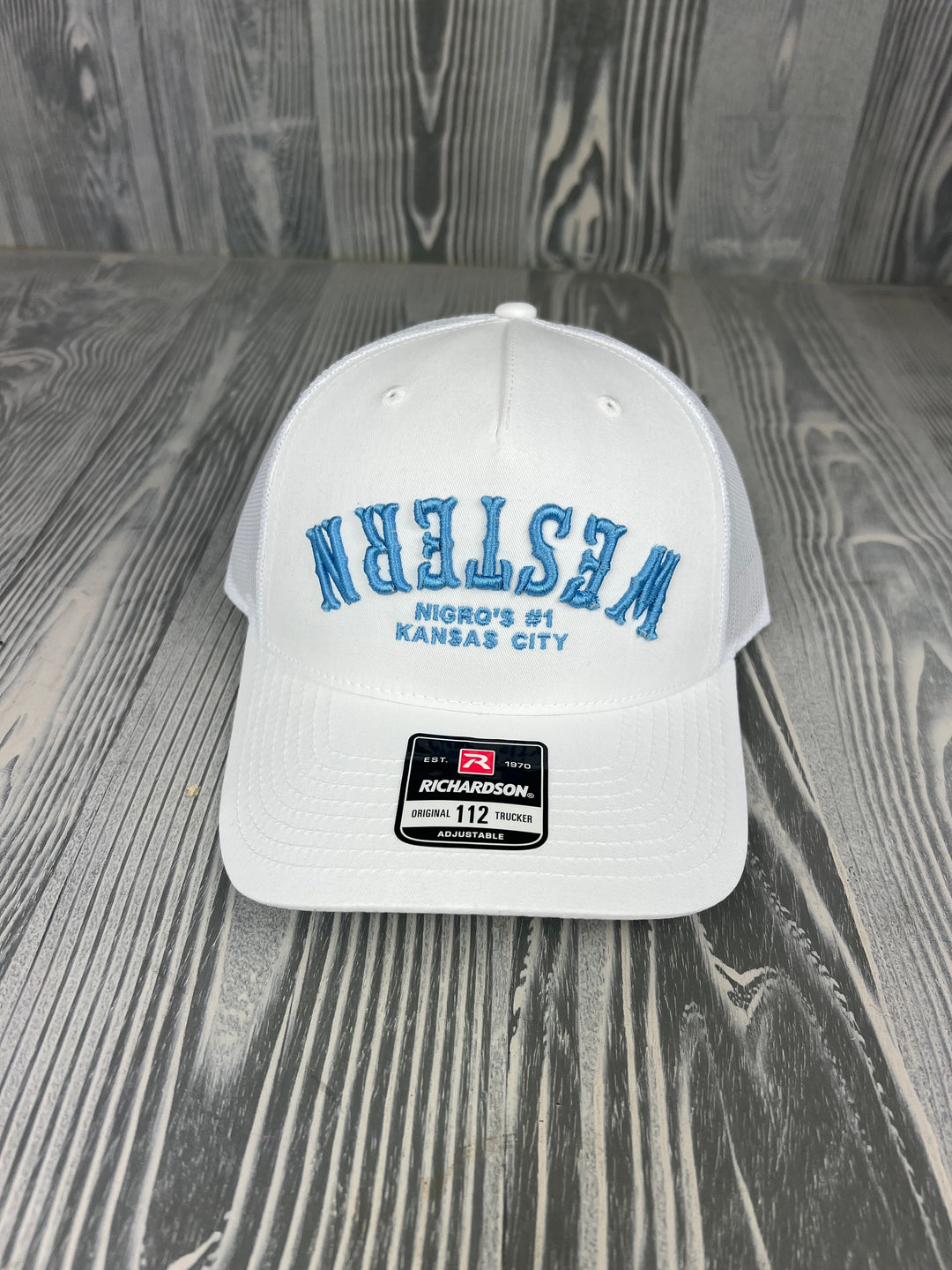 Nigro's Richardson 112 5 Panel "Western" Lt. Blue Arch Solid White Snapback - NBC 65