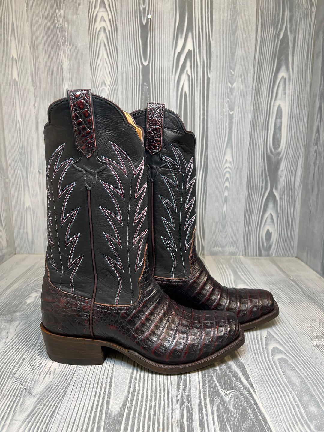 Men's Rios of Mercedes Black Cherry Caiman Belly with 13" Black Remuda Tops - Style 111