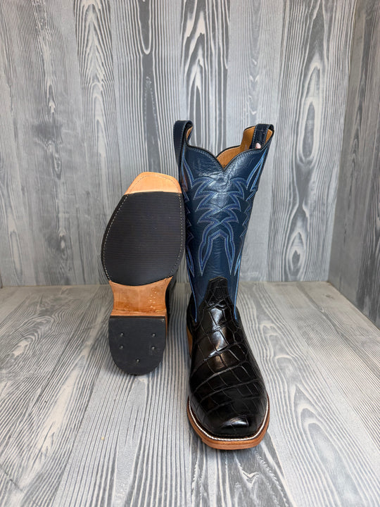 Men's Rios of Mercedes Black Salt Water Crocodile with 13" Navy Calf Tops - Style 138