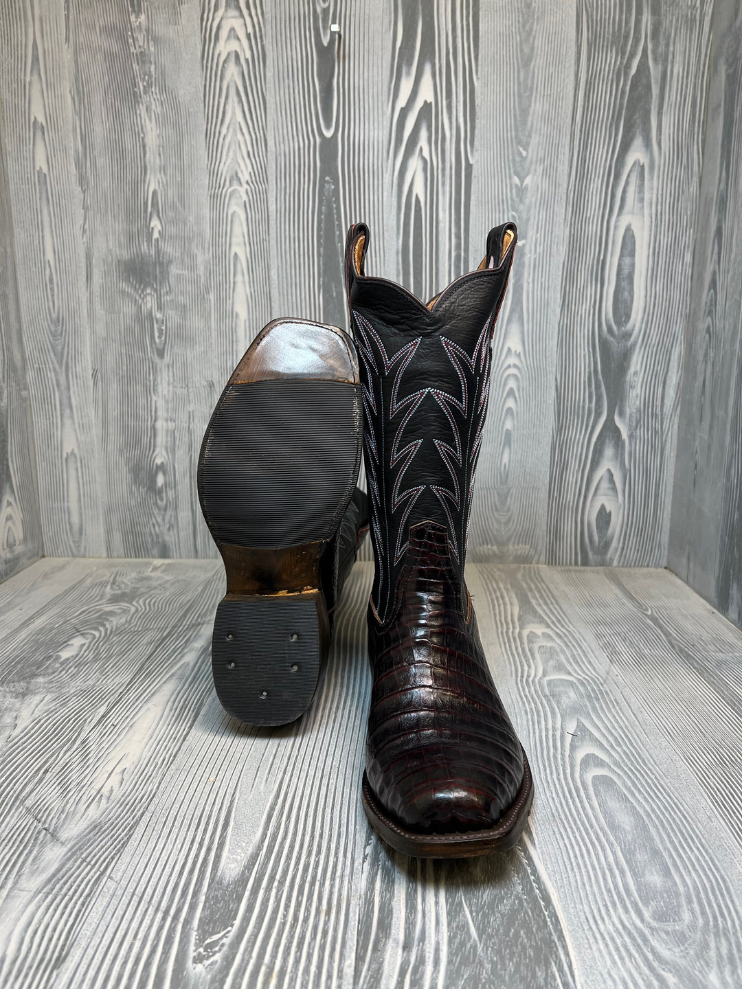 Men's Rios of Mercedes Black Cherry Caiman Belly with 13" Black Remuda Tops - Style 111