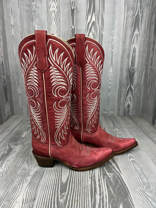 Women's Circle G Tall Distressed Red Snip Toe Western Boot - L6086