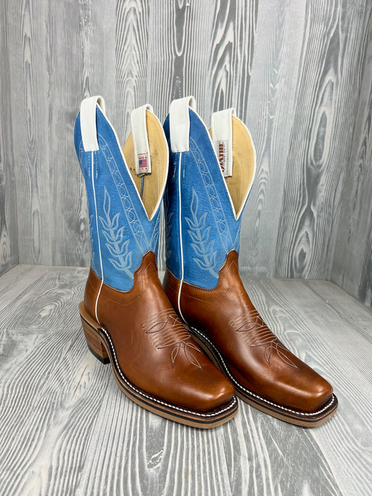 Men's Olathe Tan Horsebutt with 12" Blue Barcelona Tops