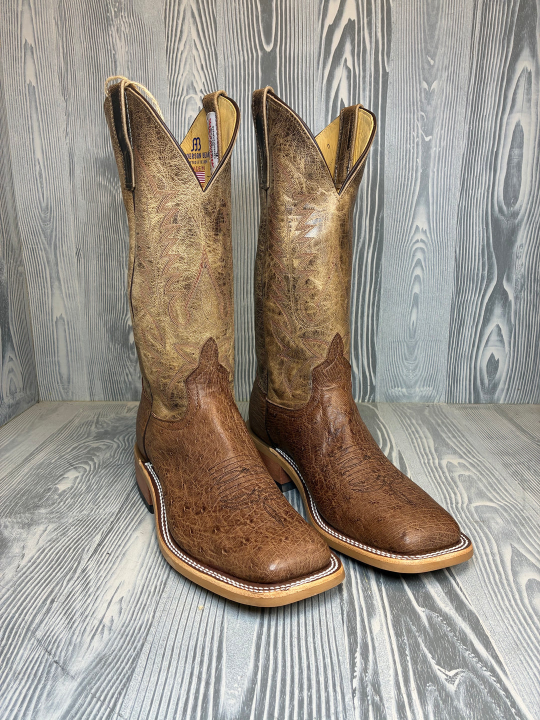 Anderson Bean Kango Tobac Bruciato Autruche lisse pour hommes avec hauts Mad Dog ivoire de 13 po