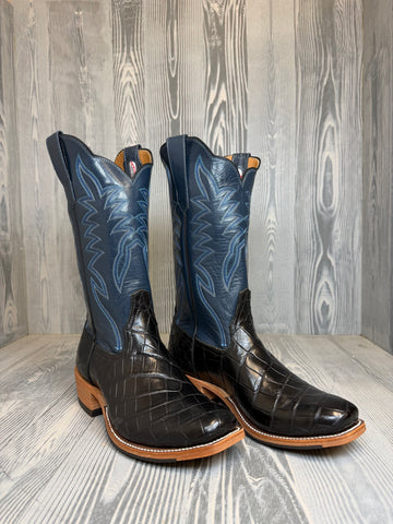Men's Rios of Mercedes Black Salt Water Crocodile with 13" Navy Calf Tops - Style 138