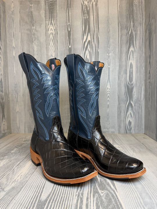 Men's Rios of Mercedes Black Salt Water Crocodile with 13" Navy Calf Tops - Style 138