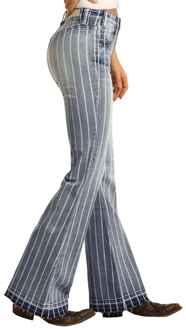 Ladies Rock & Roll Denim High Rise Extra Stretch Striped Trouser - W8H2533