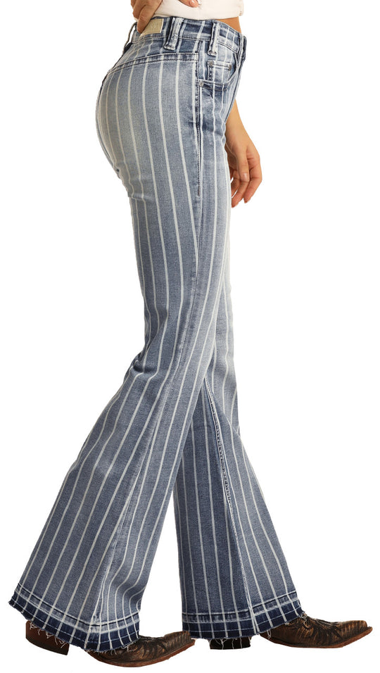 Ladies Rock & Roll Denim High Rise Extra Stretch Striped Trouser - W8H2533