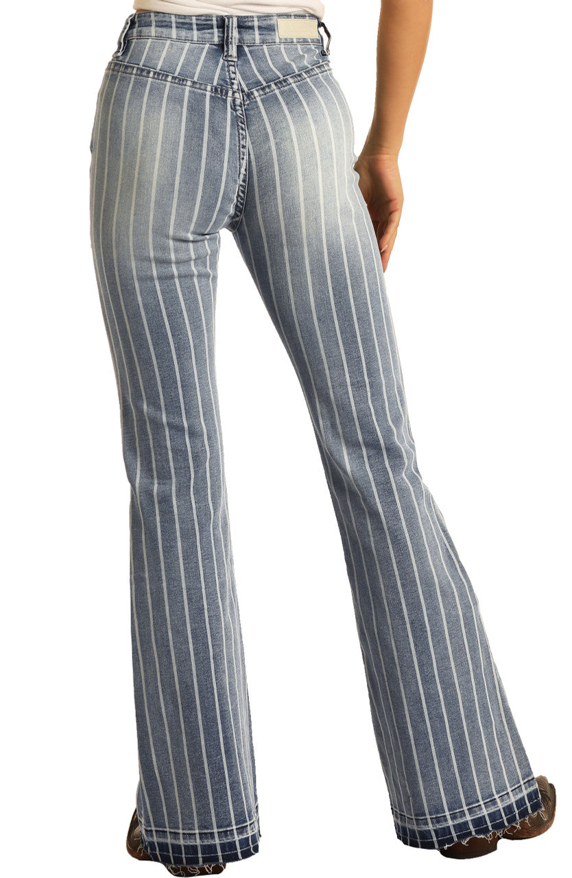 Ladies Rock & Roll Denim High Rise Extra Stretch Striped Trouser - W8H2533