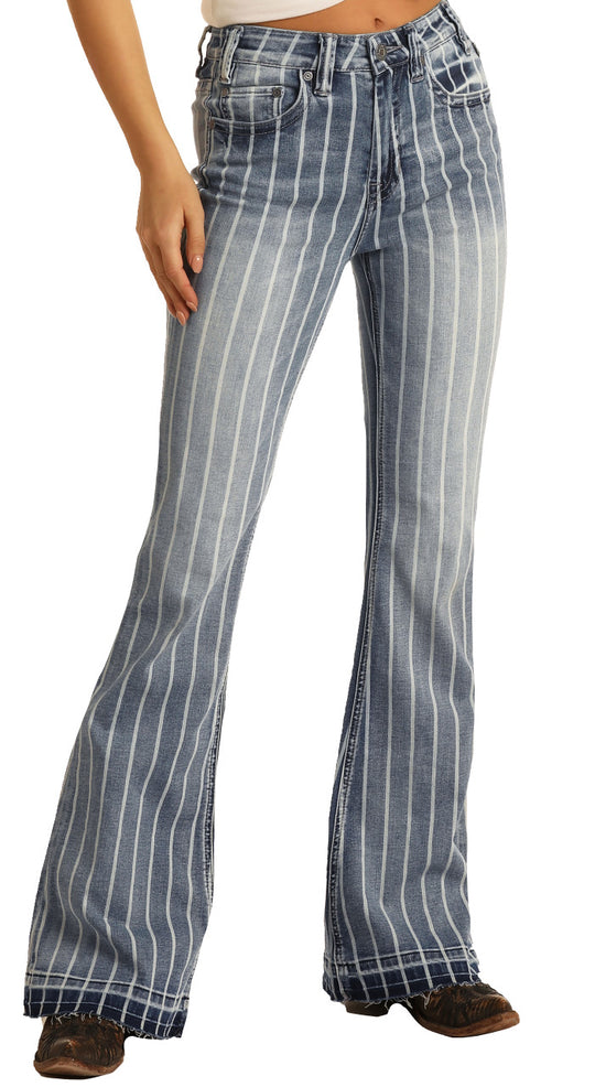 Ladies Rock & Roll Denim High Rise Extra Stretch Striped Trouser - W8H2533