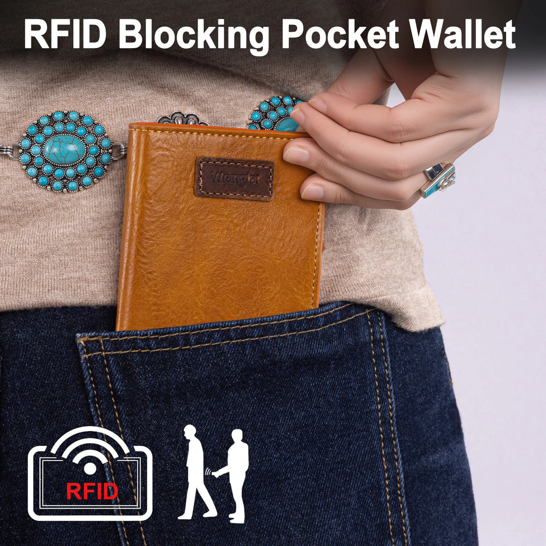 Wrangler Light Brown Small BI-Fold Wallet RFID Card Holder - WG202-W058BR