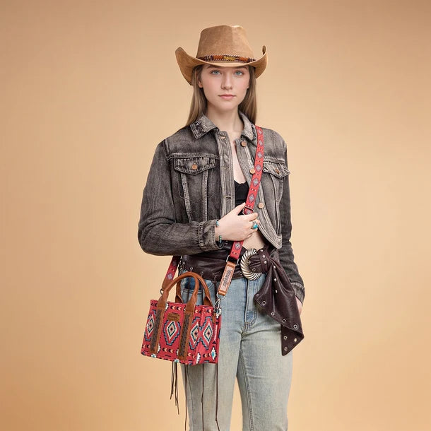 Wrangler Aztec Print Braided Detail Tote Bag - WG261-8866S