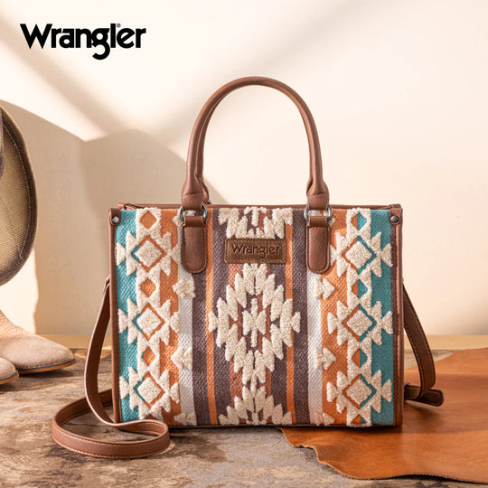 Wrangler Sherpa Brown Aztec Canvas Tote/Crossbody - WG313-8119