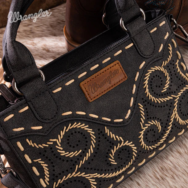 Wrangler Embroidered Swirl Mini Black Satchel/ Crossbody - WG337-2003BK