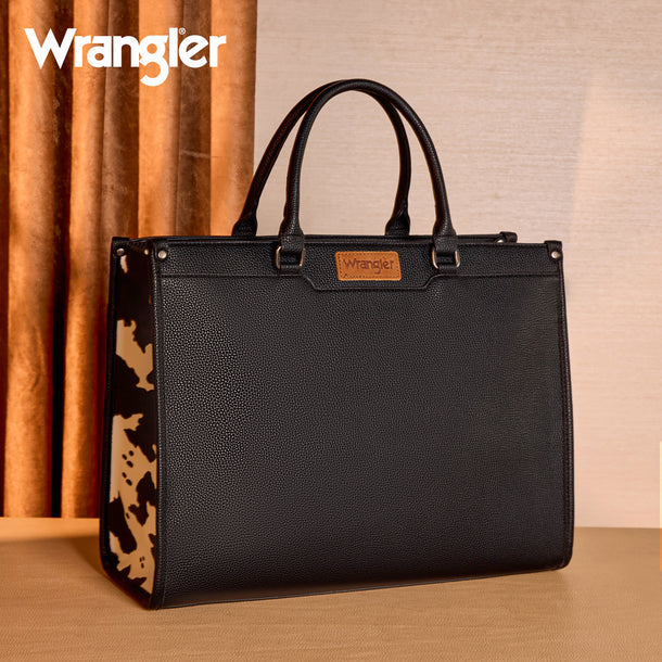 Wrangler Carry-All Large Black Cow Print Work Tote/Crossbody - WG389-8119