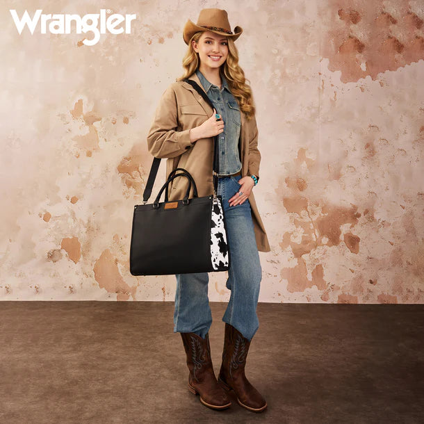 Wrangler Carry-All Large Black Cow Print Work Tote/Crossbody - WG389-8119